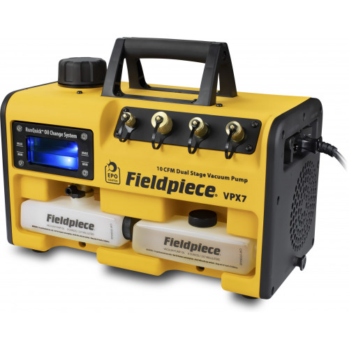 Fieldpiece VPX7EU RunQuick™ 10CFM Vacuum Pump 230 volt, contains separate plugs for EU and UK use